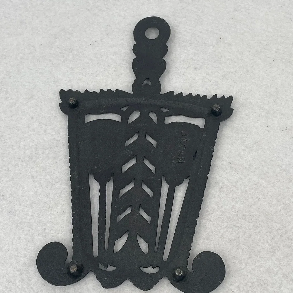 Vintage Cast Iron Trivet Double Broom Wheat Design Black Made in Japan Decor